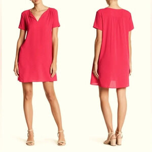 Nordstrom Lush Pink A Line Short Sleeve Knee Length Split Neck Dress Size XL LNC
